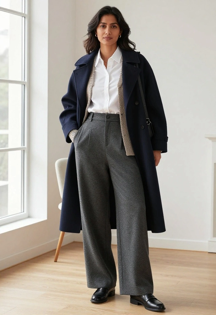 18 Minimalist Winter Outfits That Prove Simple Layers Can Look Seriously Chic - 5. A Knit Vest Over a Shirt and Wide-Leg Trousers 1