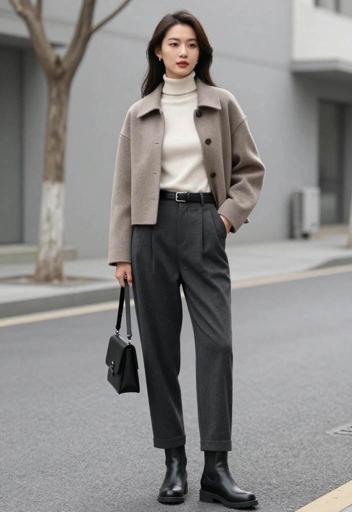 18 Minimalist Winter Outfits That Prove Simple Layers Can Look Seriously Chic - 9. A Short Jacket with High-Waisted Winter Trousers 1