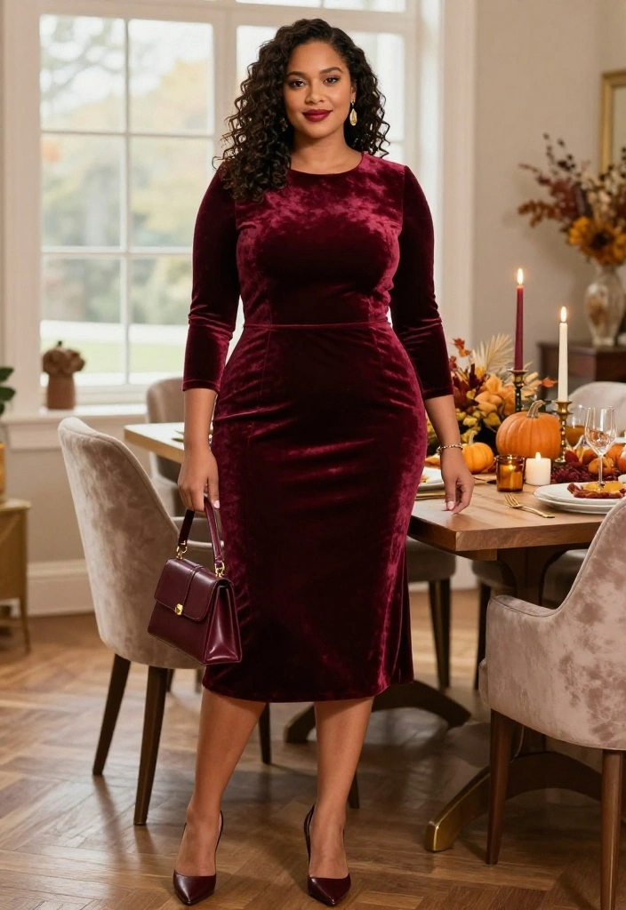 19 Dressy Thanksgiving Outfits That’ll Have Everyone Asking Where You Shop - 1. The Velvet Midi Dress That Always Looks Expensive 1