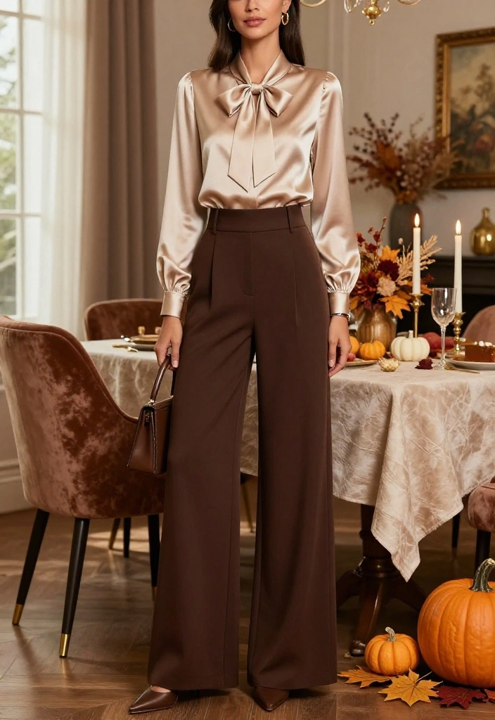 19 Dressy Thanksgiving Outfits That’ll Have Everyone Asking Where You Shop - 13. Wide-Leg Trousers with a Bow-Neck Blouse 1