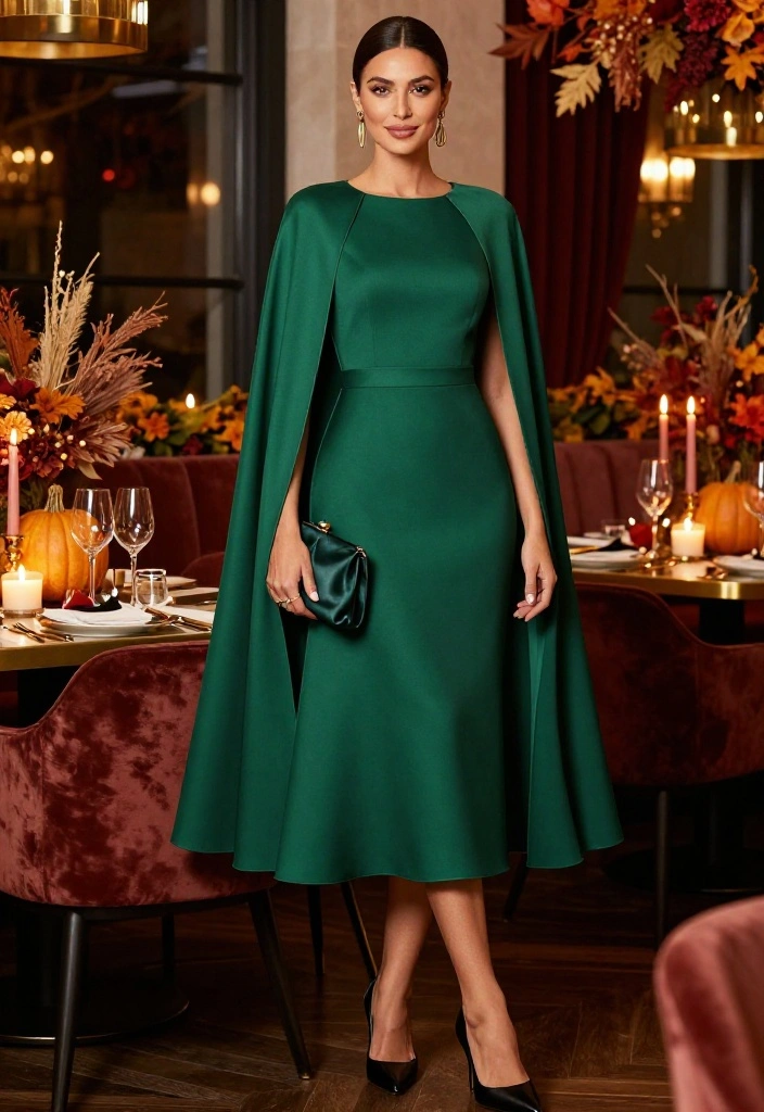 19 Dressy Thanksgiving Outfits That’ll Have Everyone Asking Where You Shop - 17. A Cape Dress for Dramatic but Easy Elegance 1