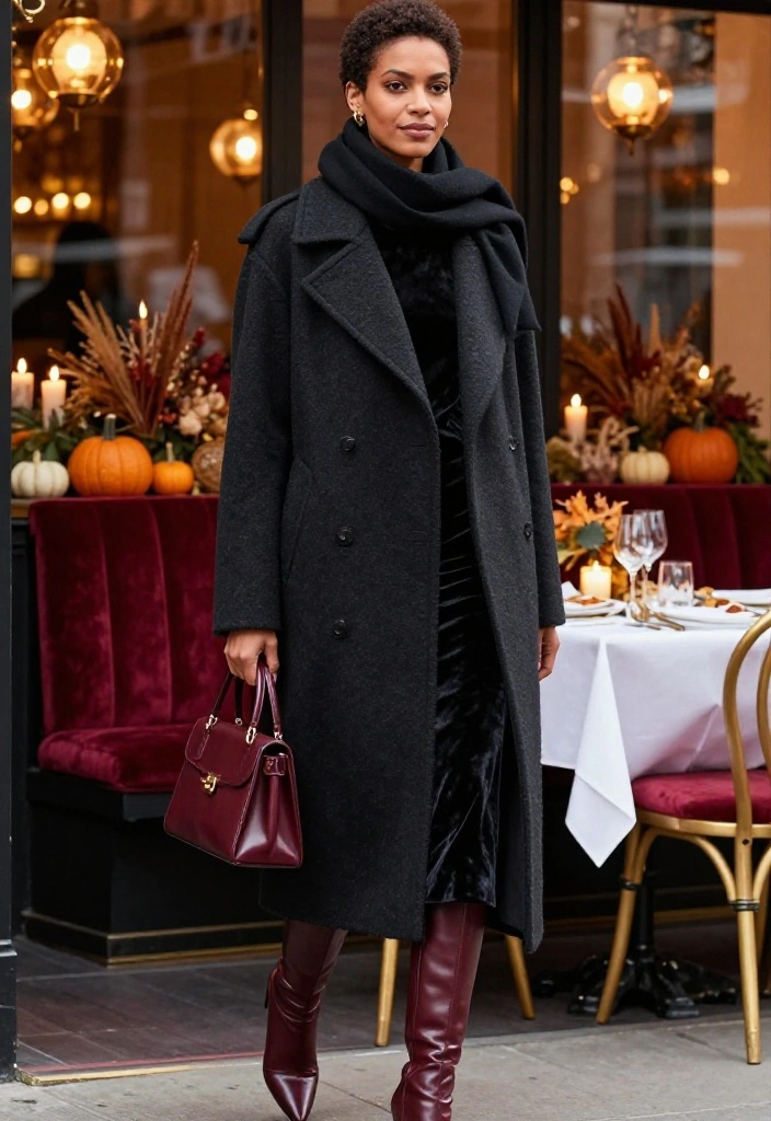 19 Dressy Thanksgiving Outfits That’ll Have Everyone Asking Where You Shop - 18. A Statement Coat over a Simple Dress 1