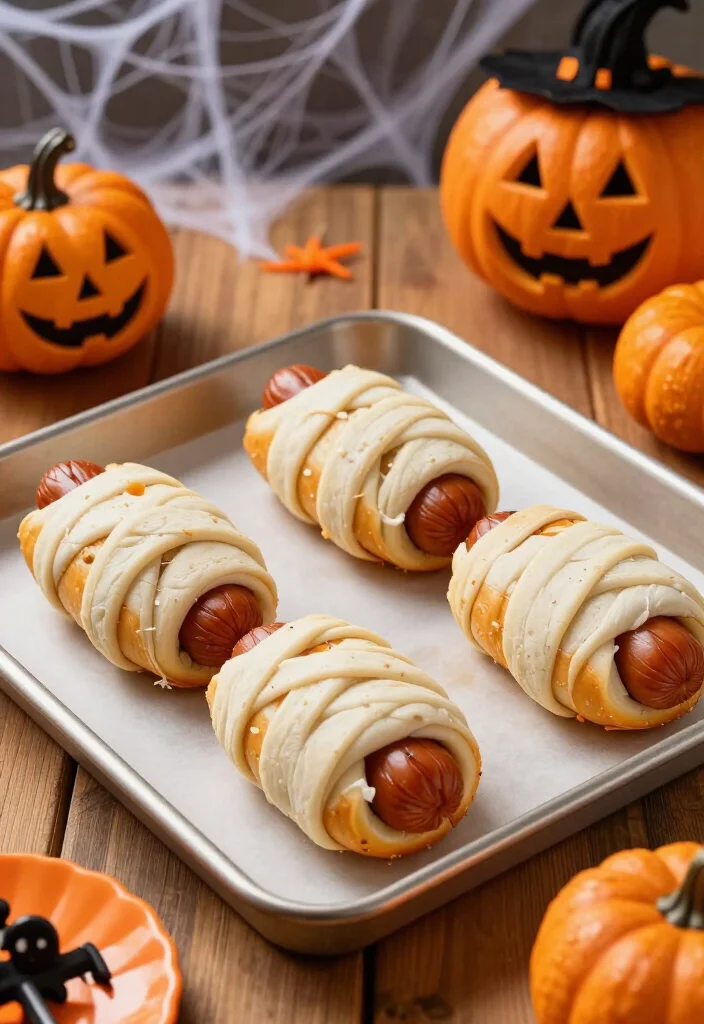 19 Easy and Delicious Halloween Snacks That Will Haunt Your Taste Buds (Don't Miss #8!) - 2. Mummy Hot Dogs 1