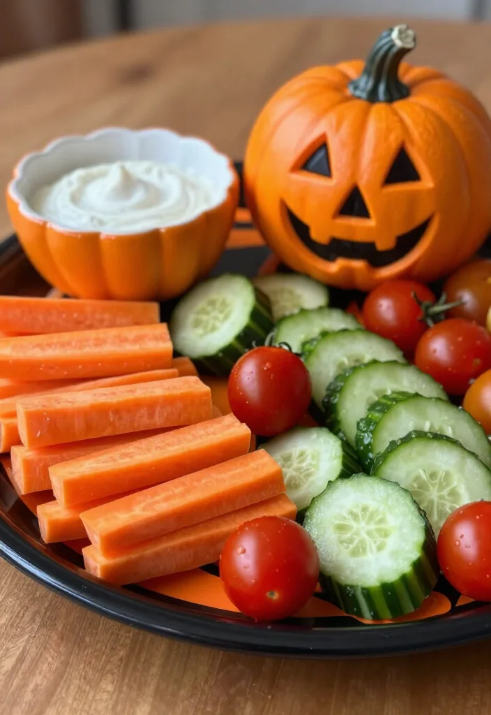 19 Easy and Delicious Halloween Snacks That Will Haunt Your Taste Buds (Don't Miss #8!) - 7. Haunted Veggie Platter 1