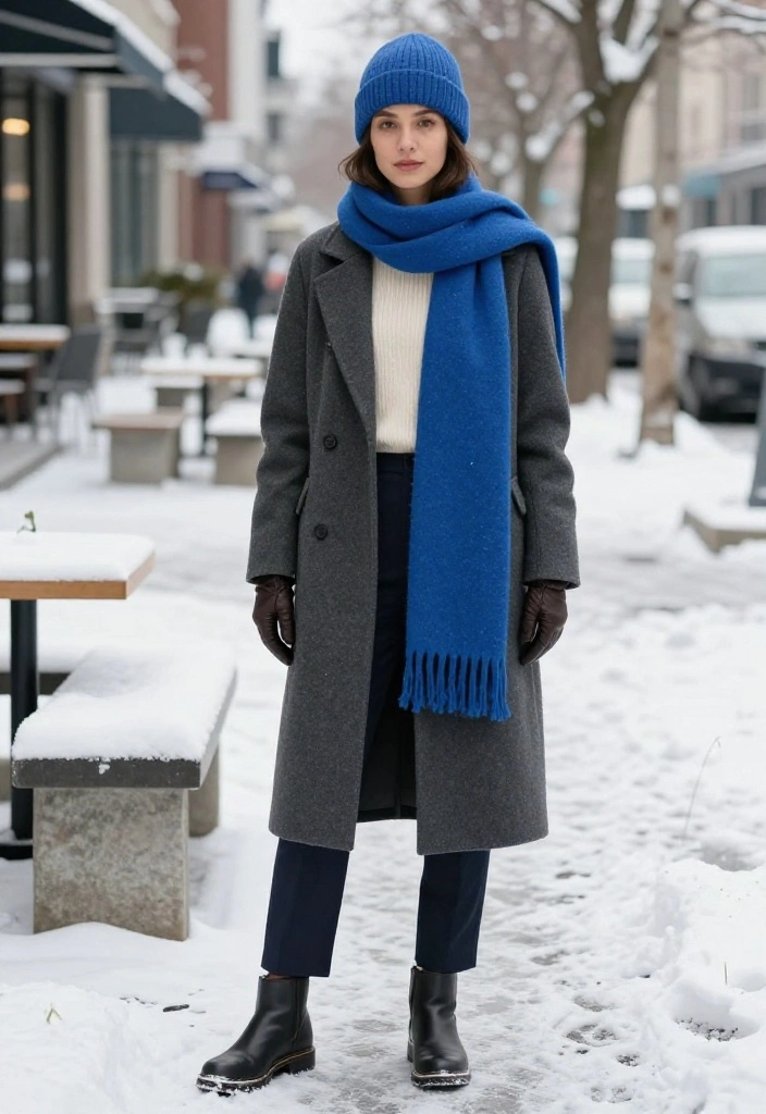 19 Winter Layering Ideas That Make Even the Coldest Days Look Fashion-Forward - 13. Add One Bright Color Through a Scarf or Hat 1