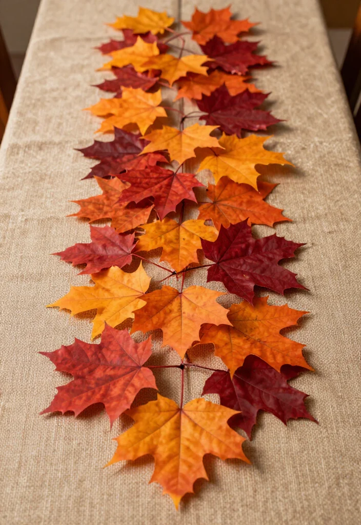 20 Cozy Fall Wedding Decoration Ideas to Create the Perfect Atmosphere! - 11. Autumn Leaves Table Runner 1