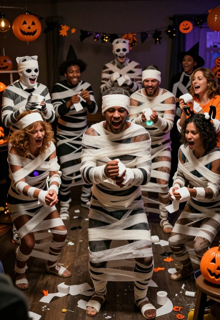 22 Fun Halloween Party Games That Will Keep Everyone Entertained (Warning: #5 Gets Wild!) - 8. Mummy Wrap Race 1