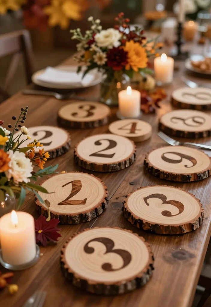 25 Creative Fall Wedding DIY Projects That'll Save You Money (And Impress!) - 4. Natural Table Numbers 1