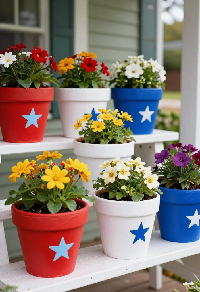 25 DIY Labor Day Porch Decor Projects That Will Impress Everyone! - 11. Star-Spangled Pottery 1