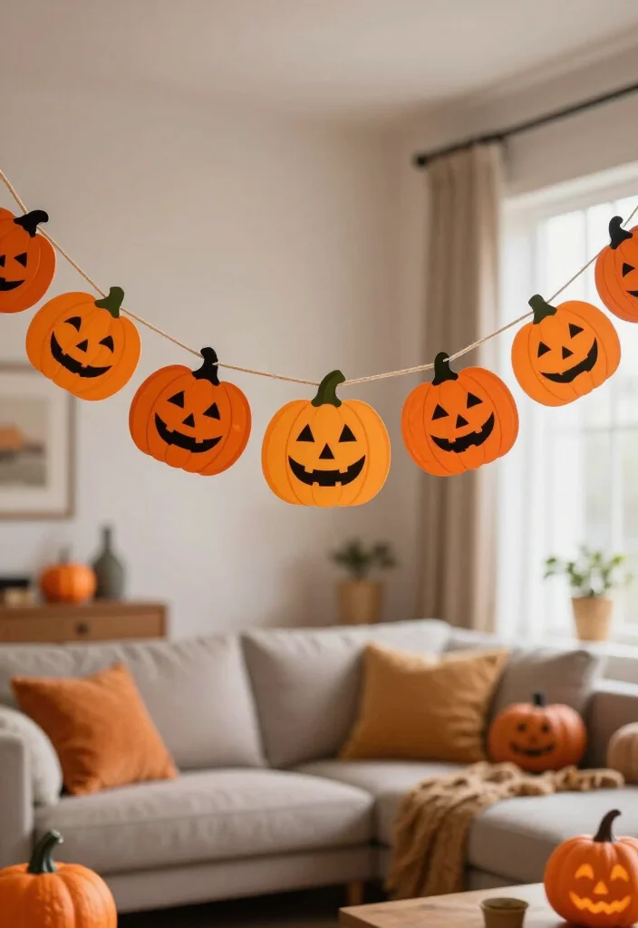 25 Spooktacular Halloween Decorations You Can DIY This Weekend (Beware of #16!) - 10. Hanging Pumpkin Garland 1
