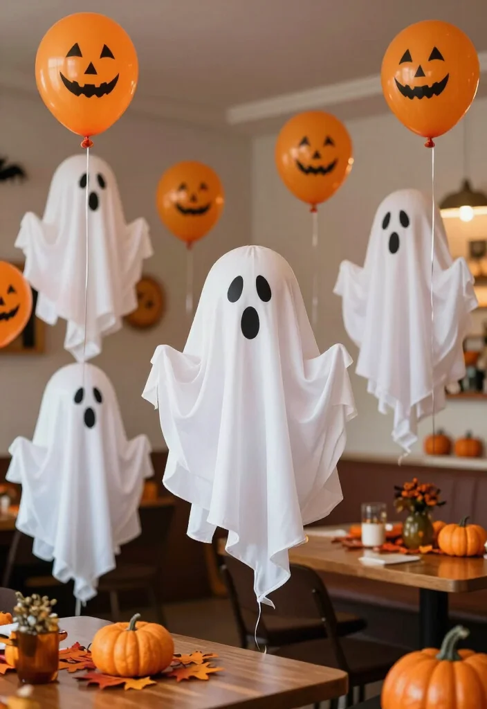 25 Spooktacular Halloween Decorations You Can DIY This Weekend (Beware of #16!) - 3. Pumpkin Balloon Ghosts 1