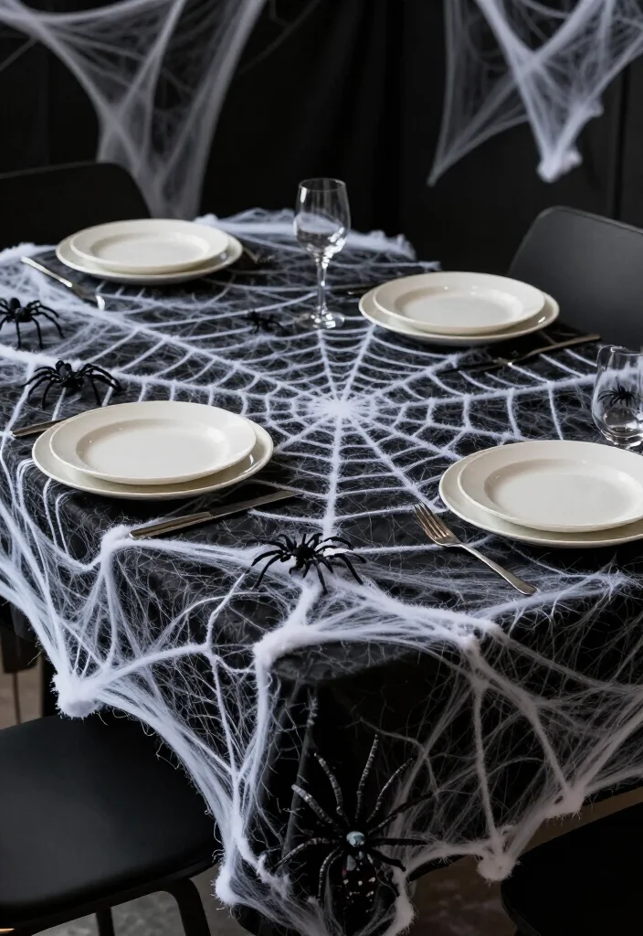 25 Spooktacular Halloween Decorations You Can DIY This Weekend (Beware of #16!) - 8. Spider Web Tablecloth 1